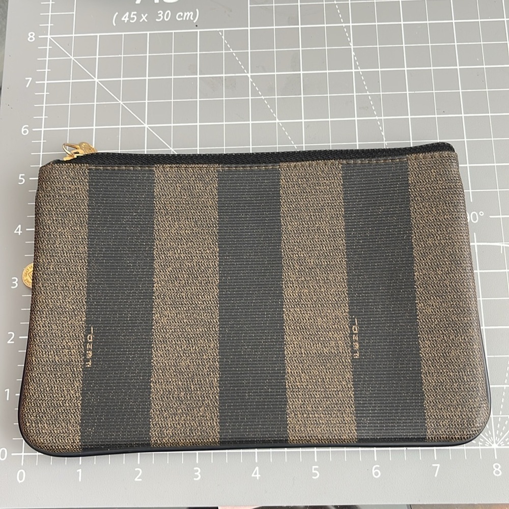 Fendi Authentic Vintage Penguin Stripe Tobacco 3 Zip Clutch/Pouch.MA100 - Picture 15 of 15